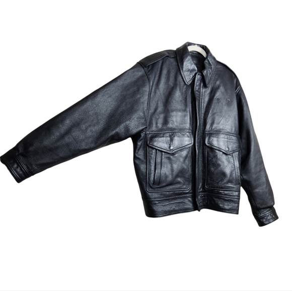 Gibson & Barnes Black Leather Airline Skyliner Bomber Jacket Men's Size 40 Tall - Picture 2 of 13